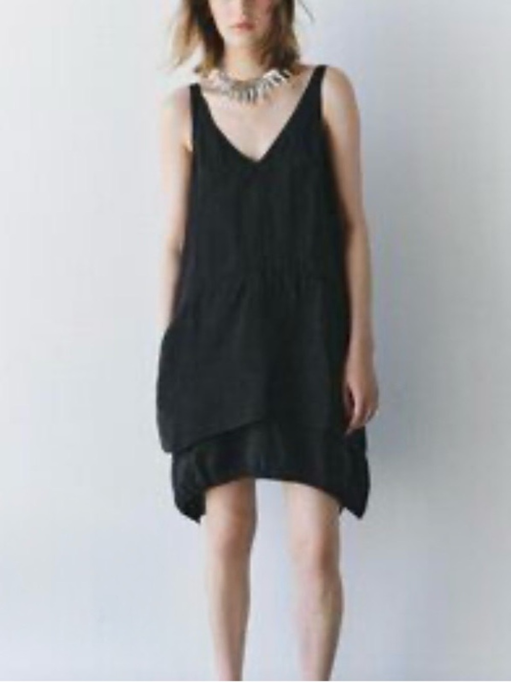 ZARA Black Short Dress made of 100% Lyocel with V Nexk & Wide Straps Size XS